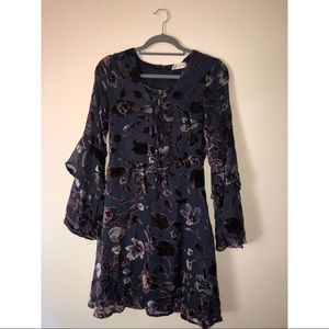 Long sleeve plum dress with floral velvet detail